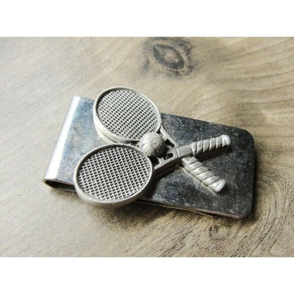 Tennis Money Clip Stainless Steel Racquets Tennis Ball  Cash ID Holder - Picture 2 of 6